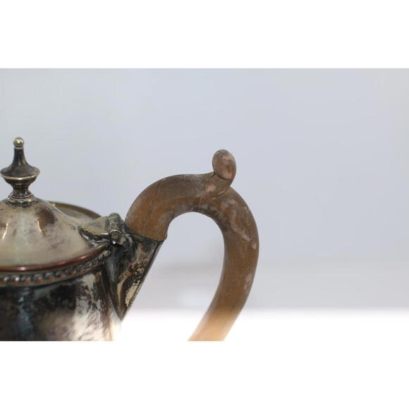 Antique Silver Plate Coffee Pot Wood Handle Hinged Lid - Picture 5 of 16